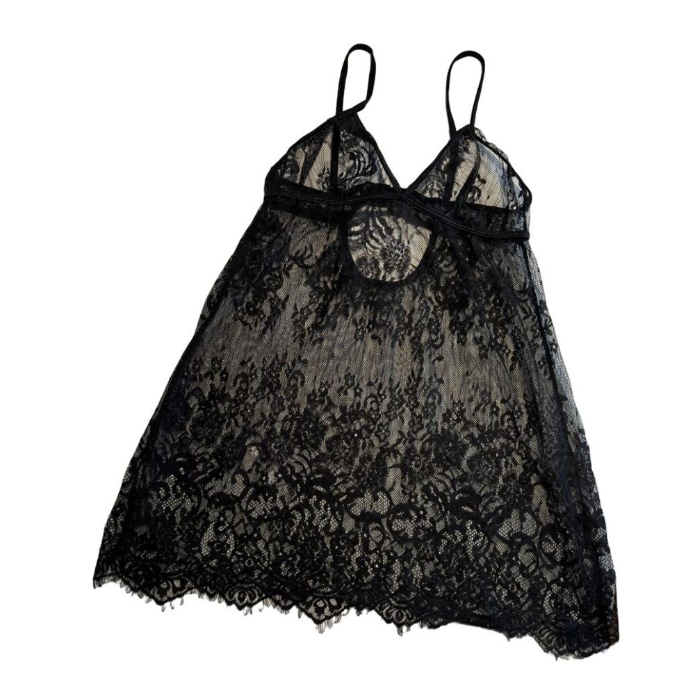 Women's Black Lace Negligee Adjustable Straps & Closure, Size L (Petite), EUC